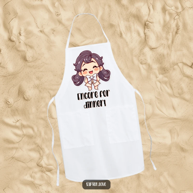 Funny Kawaii Apron: A smiling cute character performs a theatrical bow with flair.
