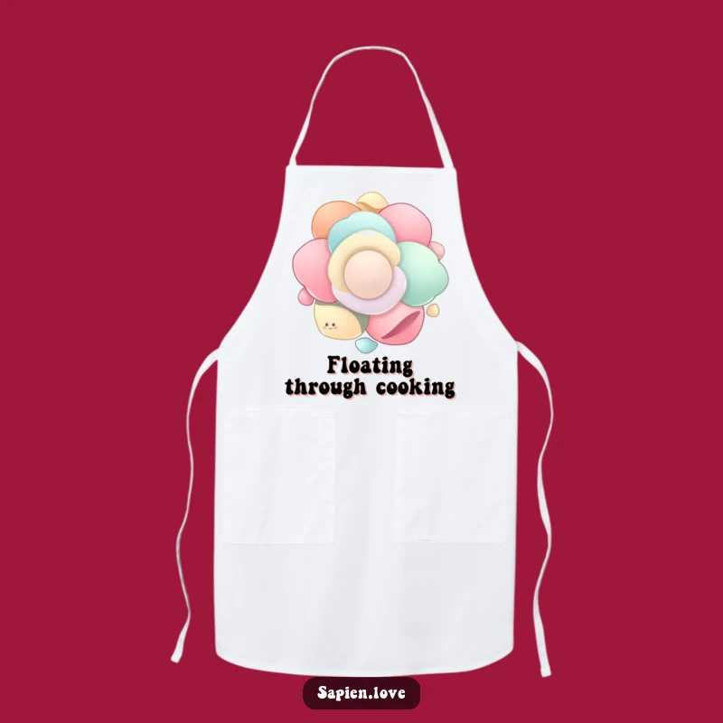 Add a splash of calm to your kitchen with this funny organic apron. It features smooth shapes floating and spinning together, keeping you clean with gentle humor.