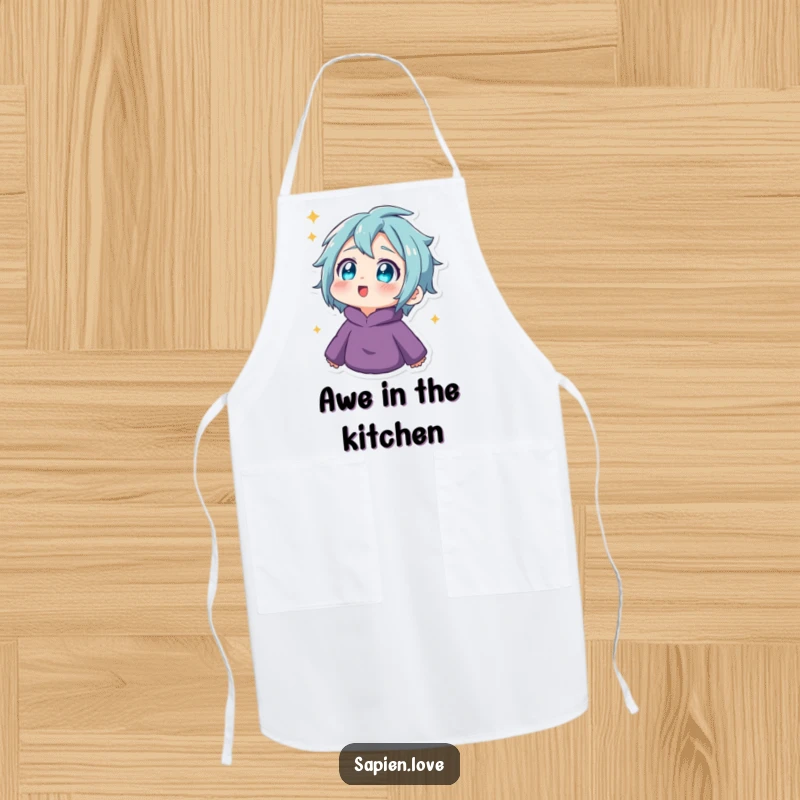 Funny Apron: A human character with twinkling eyes looks upwards in amazement, bringing a sense of wonder and humor to cooking.