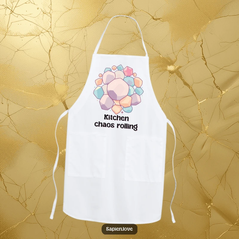 Funny Geometric Bounce apron design with interconnected geometric forms bouncing and rolling together, ideal for kitchen protection and adding humorous energy.