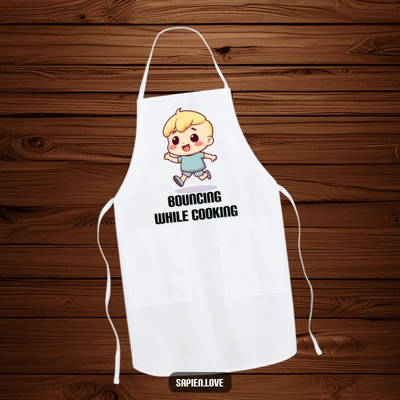 Funny Apron: An excited human character is shown with a joyful bounce, bringing energy and humor to kitchen activities.