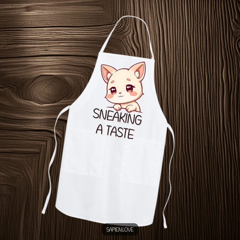 Funny Apron: A chef's accessory featuring a character with animal ears peeking mischievously, adding fun to cooking.