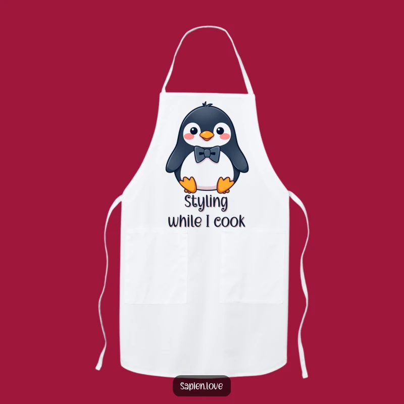 Funny Penguin Bowtie Apron, Dapper Chef Bird Kitchenware, Hilarious Cooking Gift