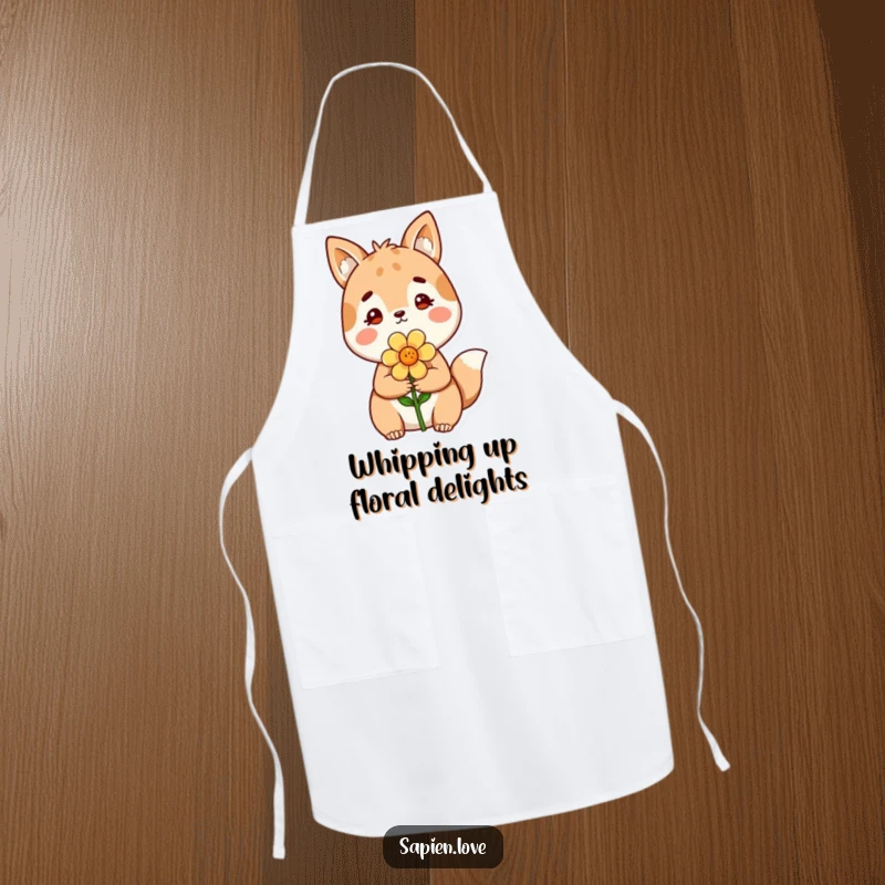 Funny Apron: A cute animal figure diligently offers a flower, making kitchen tasks more delightful and sweet.