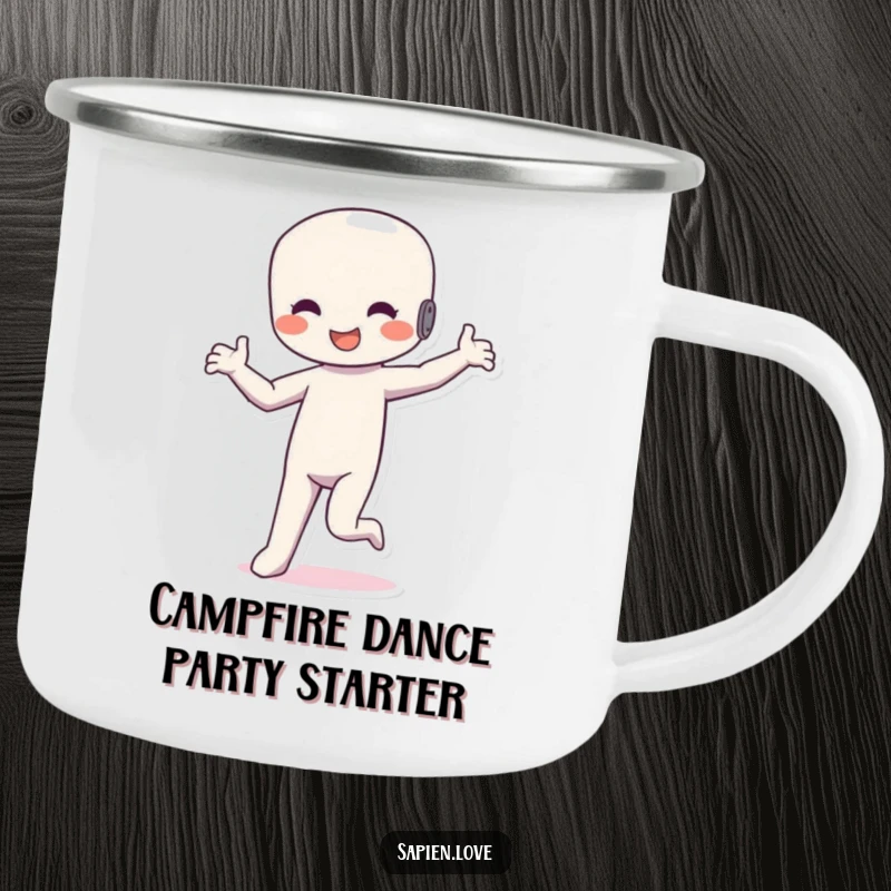 Funny Dancing Figure Camping Mug: A happy humanoid dancing rhythmically, perfect for campfire celebrations and outdoor fun.