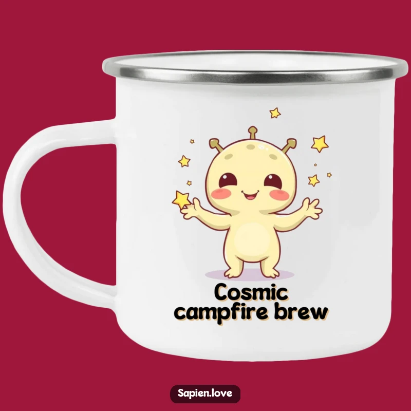 Funny Alien Juggling Stars Camping Mug: Brew Your Cosmic Adventures