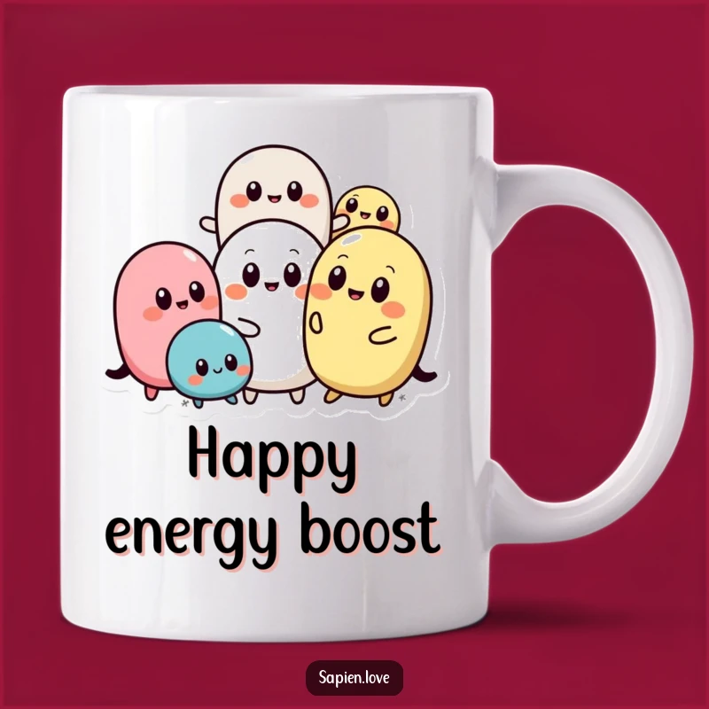 Brighten your mornings with these adorable abstract pals! This funny mug features a group of rounded shapes with simple eyes, playing together, a perfect humorous gift.