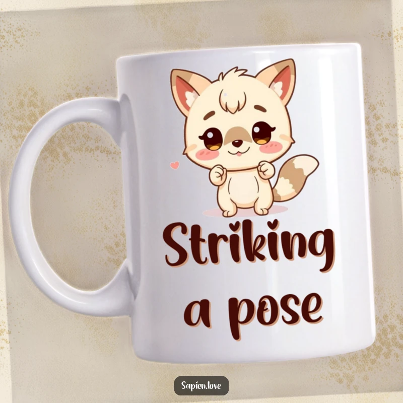 Funny mug of a charming character with animal traits striking a comical, funny pose. A superb funny gift.