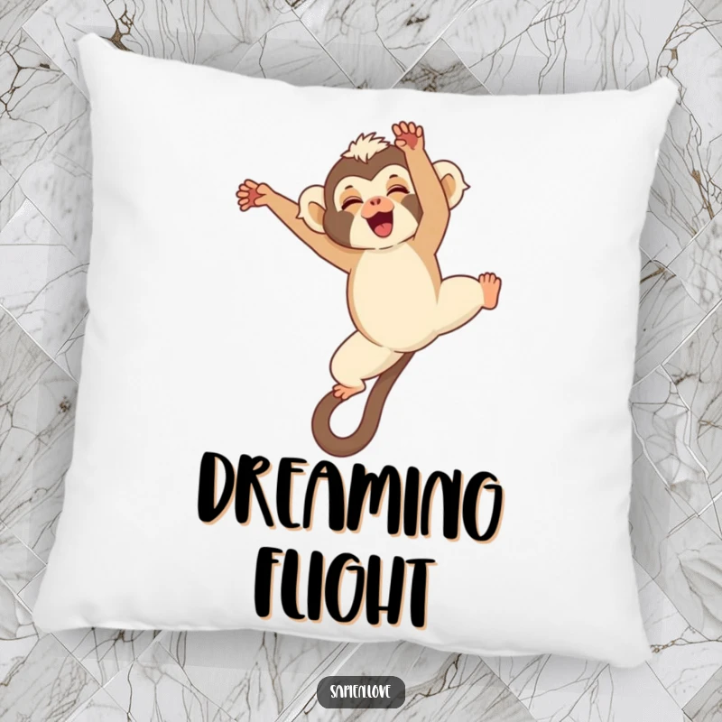 Funny Kawaii Gibbon Pillow, a cute gibbon mid-somersault, soft and humorous decor for playful individuals.