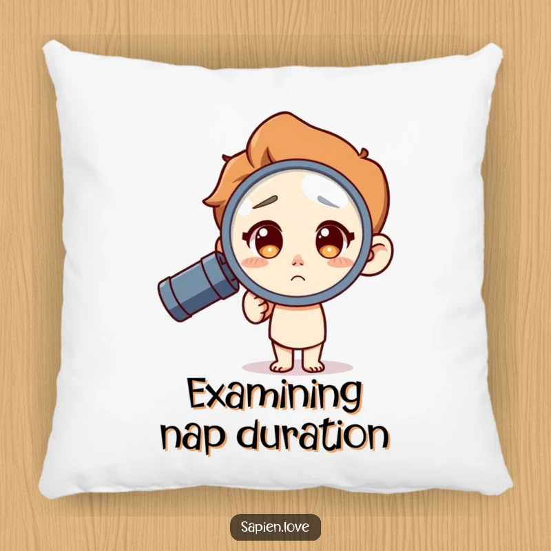 Funny Pillow: A human character with a curious expression looks through a magnifying glass, adding a touch of playful discovery to your decor.