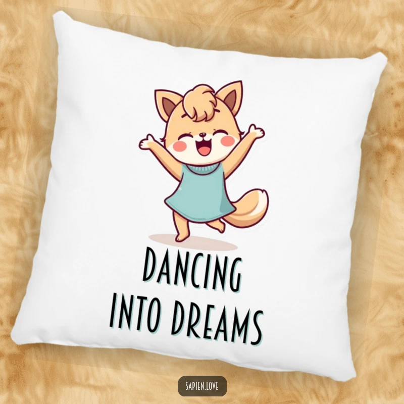 Funny Pillow featuring a stylized person with animal features dancing happily, offering soft comfort and a touch of expressive humor.