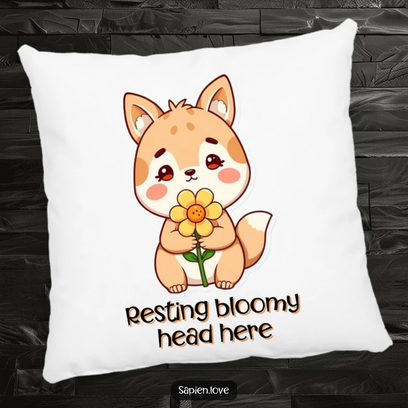 Funny Pillow: A fluffy animal character gracefully offers a flower, adding a touch of playful sweetness to decor.