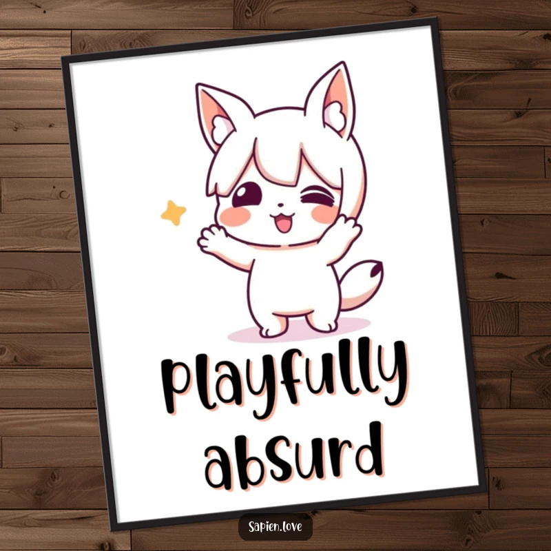 Funny digital art print of a playful character with animal ears performing a silly action. A comical piece for gifting.