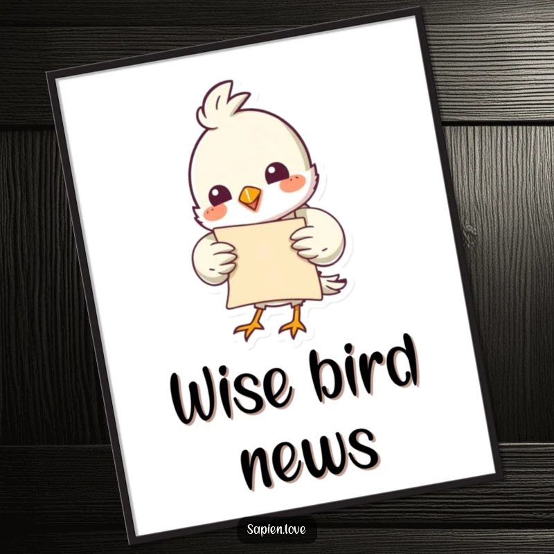 Funny bird character with a scroll, artistic and humorous, perfect for digital art print download.
