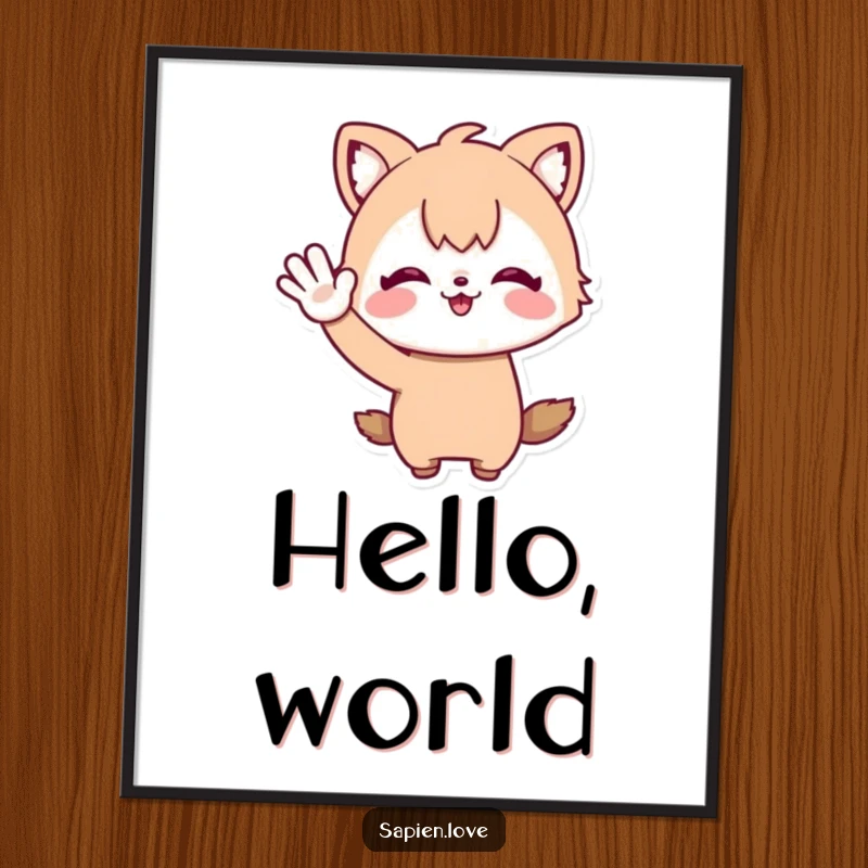 Funny Digital Art: An illustration of a whimsical character with animal ears waving enthusiastically, ready to bring joy.