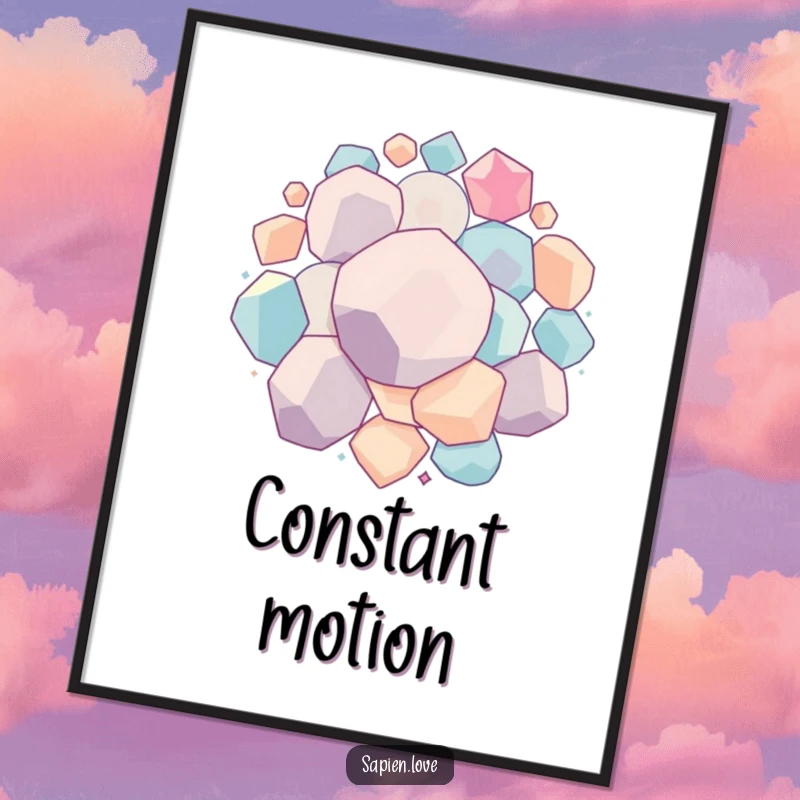 Funny Geometric Bounce digital art print of interconnected geometric forms bouncing and rolling together, offering instant humor and dynamic visual appeal.