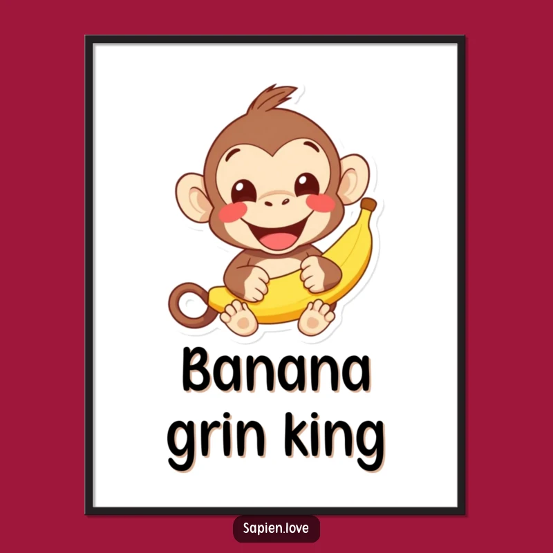 Funny Kawaii Monkey Banana Digital Art: Instant Cheer
