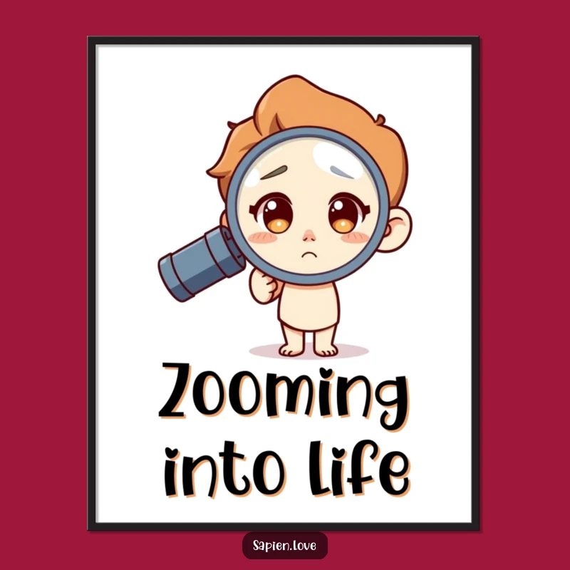Funny Magnifying Glass Digital Print: Curious Character's Amusing Discovery Art