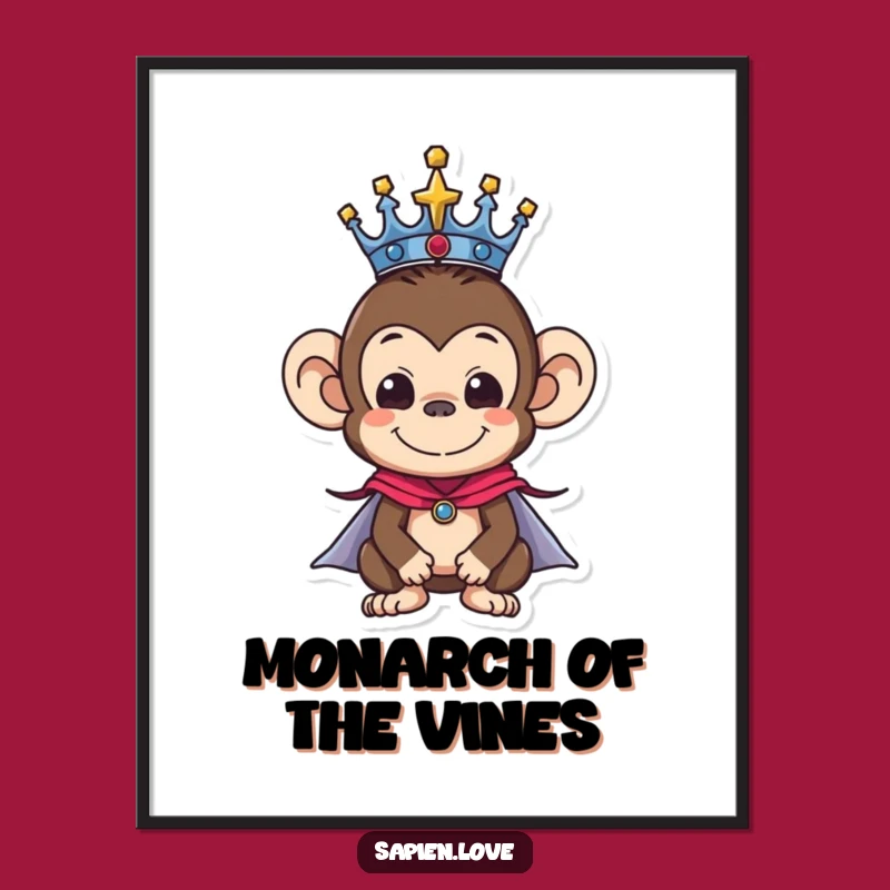 Funny Monkey King Digital Art: Regal Printable Decor for Instant Majesty