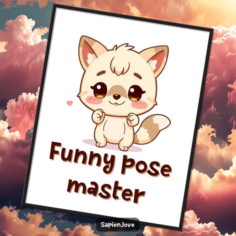 Funny digital art print of a charming character with animal traits striking a funny pose. A stylish piece for gifting.