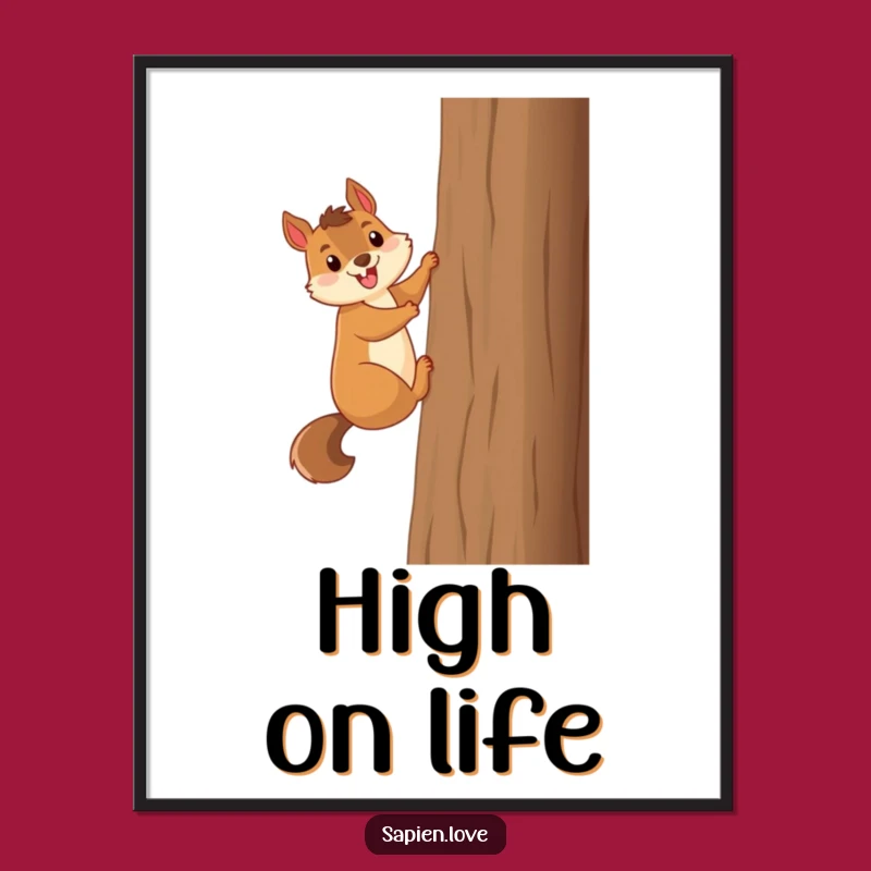 Funny Squirrel Tree Climber Digital Art: Bring Nature's Enthusiasm Home