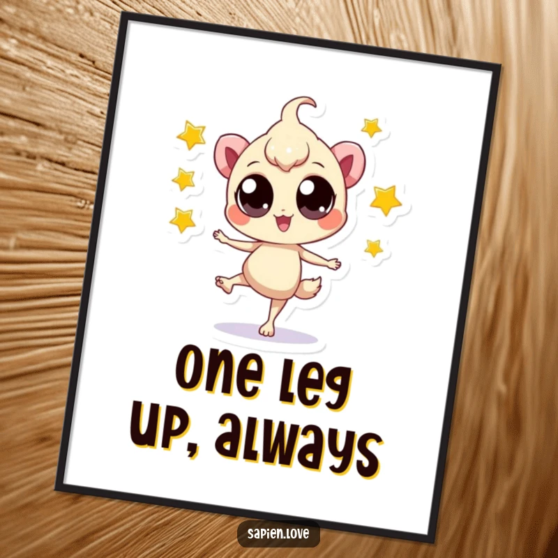 Funny Star Juggler Digital Art: High-resolution image of a big-eyed creature balancing and juggling glowing stars, ideal for vibrant wall display.