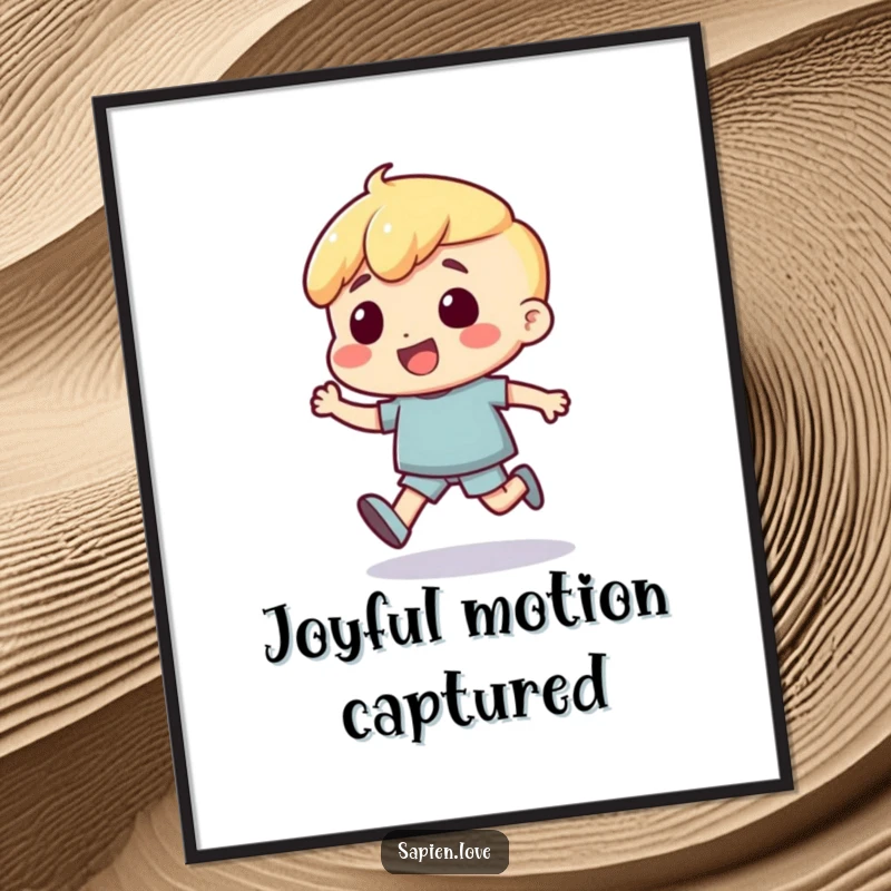 Funny Digital Art Print: A human character is shown with an excited bounce, conveying pure happiness and lively energy.