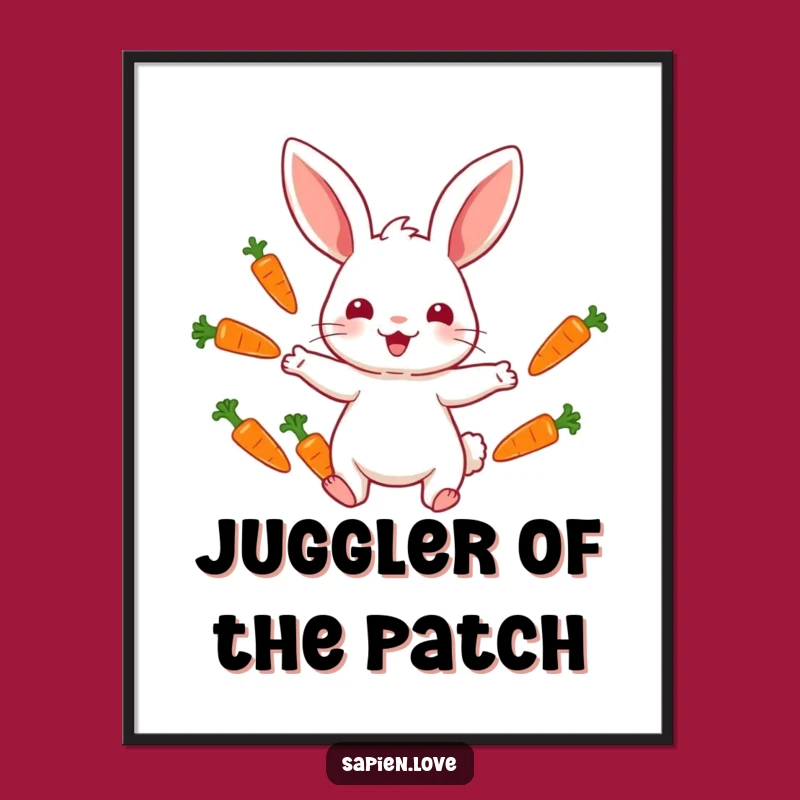 Funny Rabbit Juggling Digital Art: Whimsical Printable Decor for Instant Joy