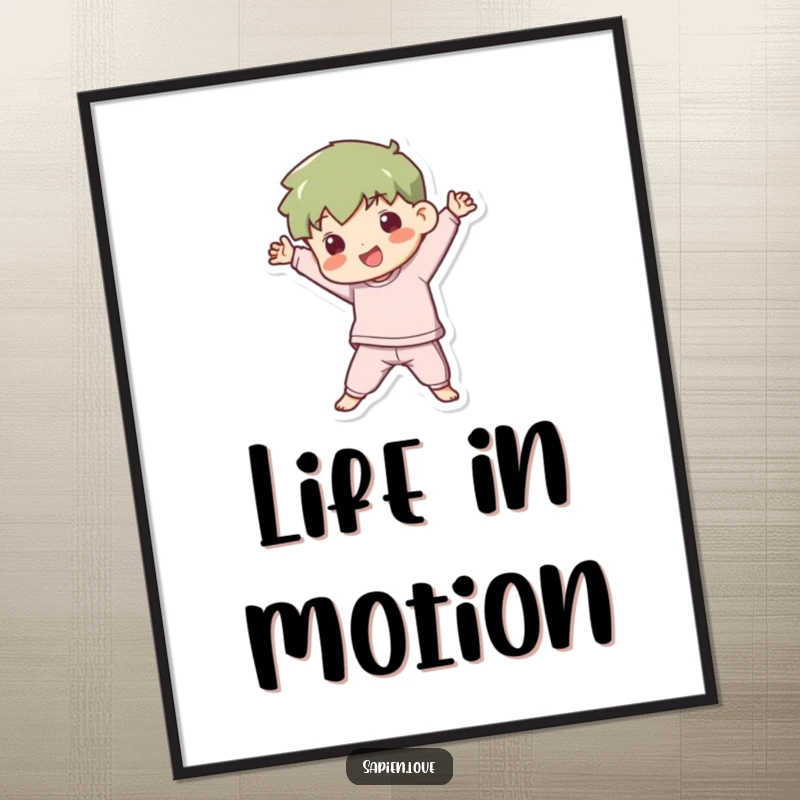 Funny Digital Art Print: A kawaii human figure strikes a dynamic and playful pose, embodying fun, energy, and humor.