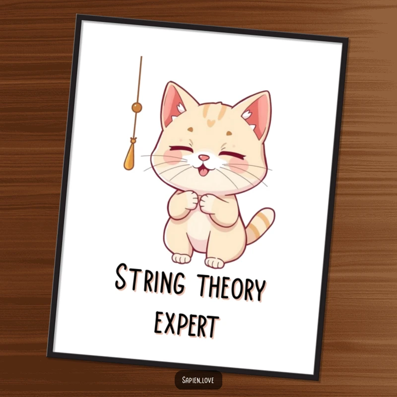 Funny Cat Digital Art Print of a playful cat character batting at a dangling string, perfect for instant humorous decor.