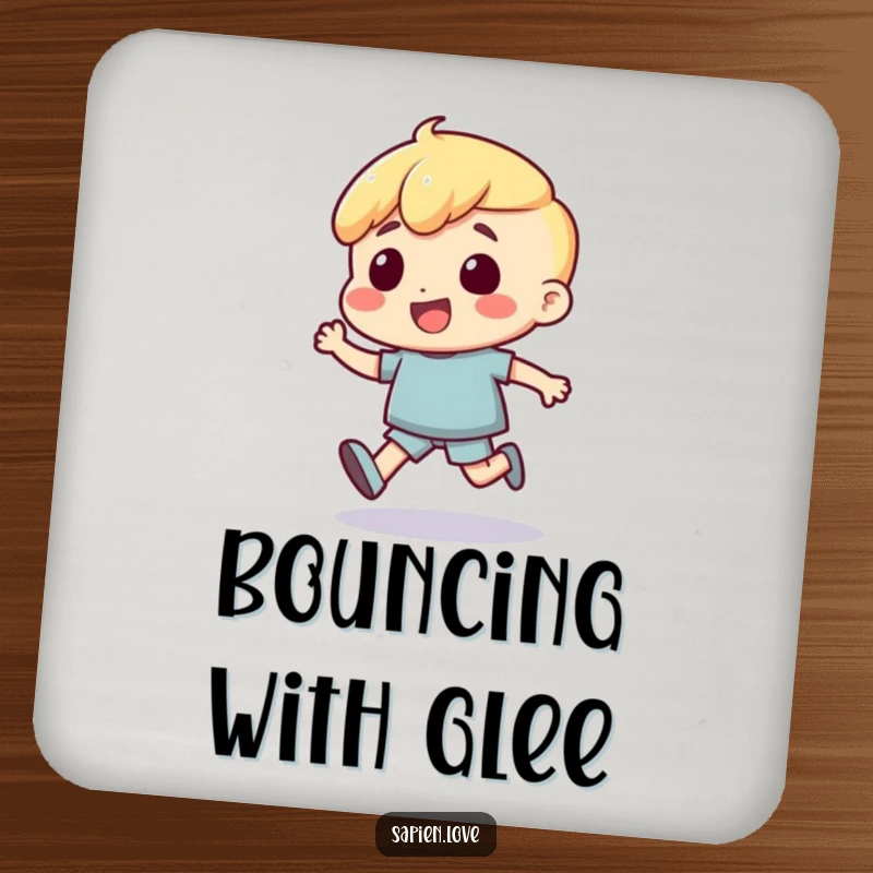 Funny Drink Coaster: A human character is depicted with an excited bounce, adding a fun, energetic touch to beverage placement.
