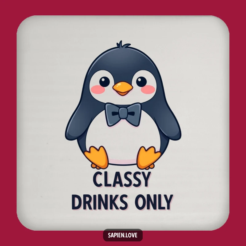 Funny Penguin Bowtie Drink Coaster, Protect Surfaces with Classy Bird, Great Gift