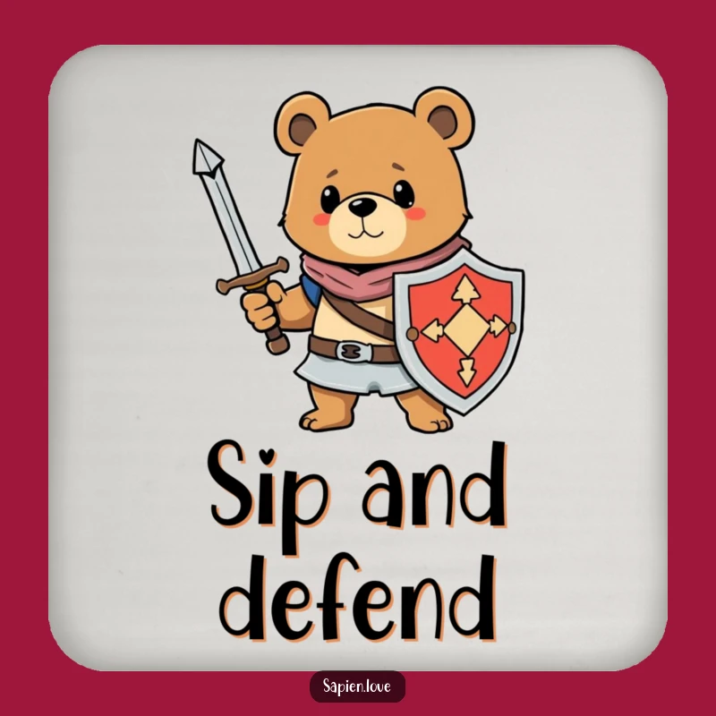Funny Bear Knight Coaster Set: Warrior Protection for Your Surfaces