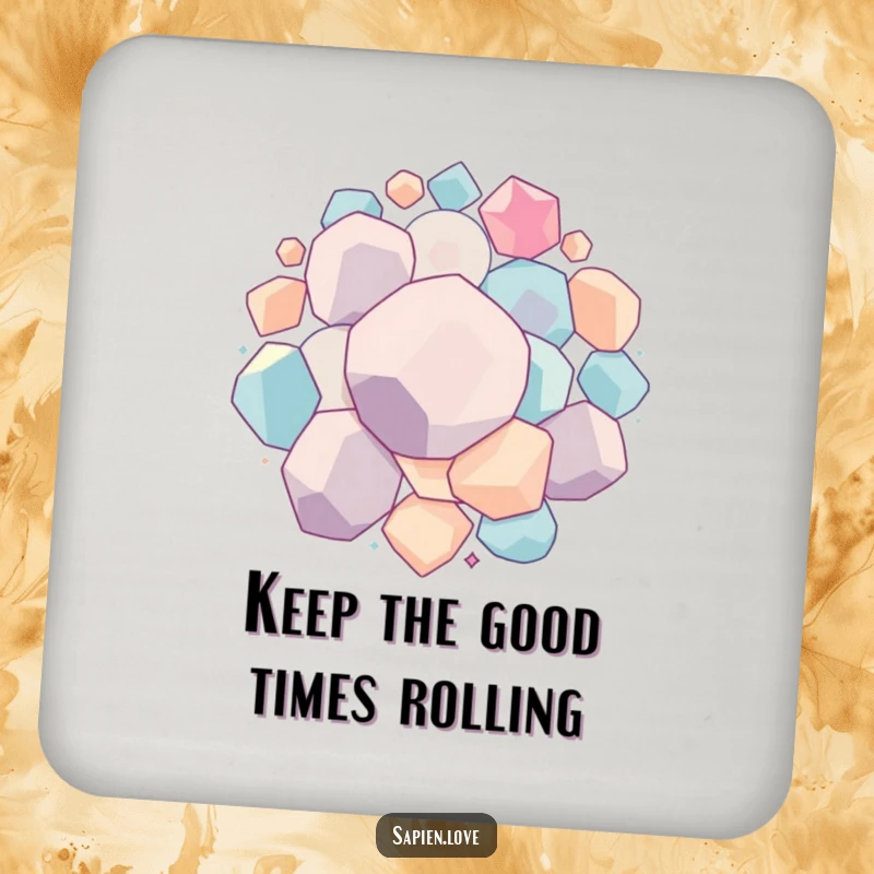 Funny Geometric Bounce drink coaster featuring interconnected geometric forms bouncing and rolling together, providing surface protection with a humorous and dynamic touch.