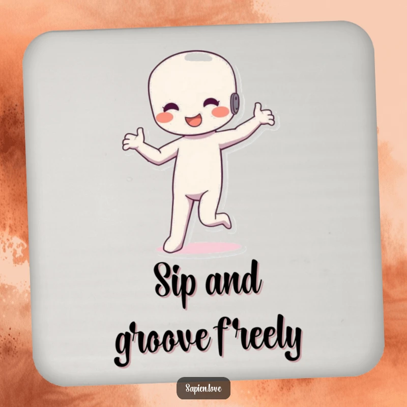 Funny Dancing Figure Coaster: A happy humanoid dancing sillily, protecting tables with rhythmic humor.