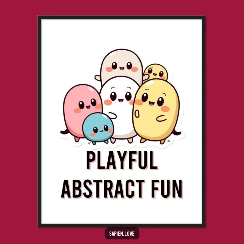 Funny Abstract Pals Poster: Playful Shapes with Eyes, Humorous Wall Art Gift