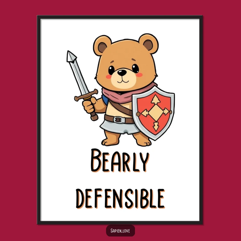 Funny Bear Knight Poster: Brave Wall Art for Heroic & Humorous Decor