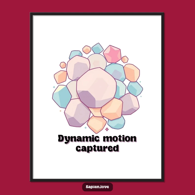 Decorate your space with dynamic energy using this funny geometric poster. This artwork features interconnected shapes bouncing and rolling together in a playful manner.