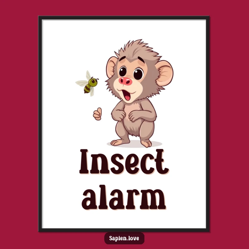 Funny Kawaii Baboon Poster - Hilarious Alarm Art for Startled Spaces