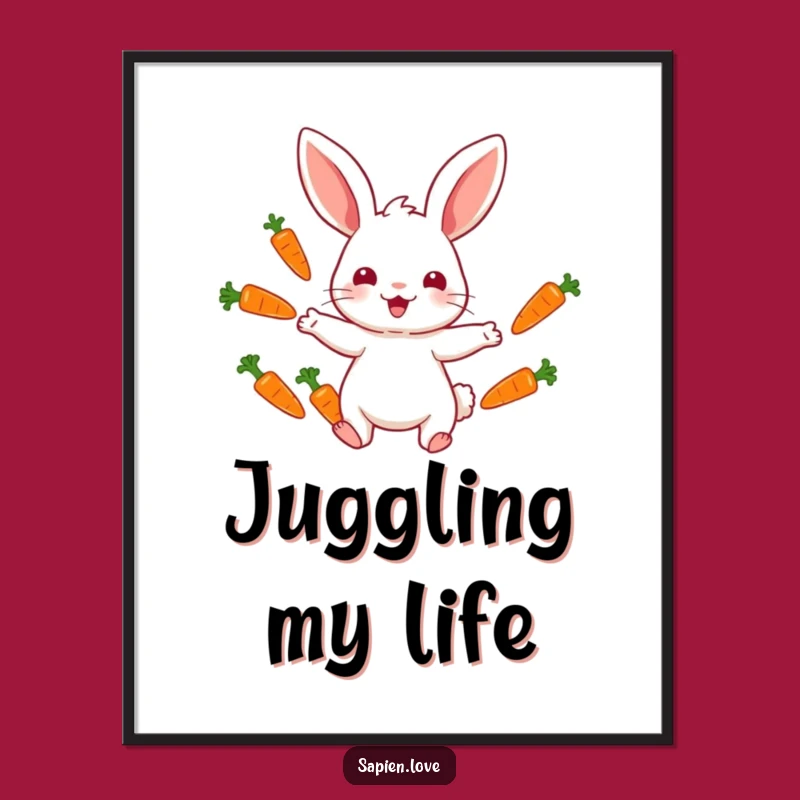 Funny Rabbit Juggling Poster: Whimsical Wall Art for Playful Decor
