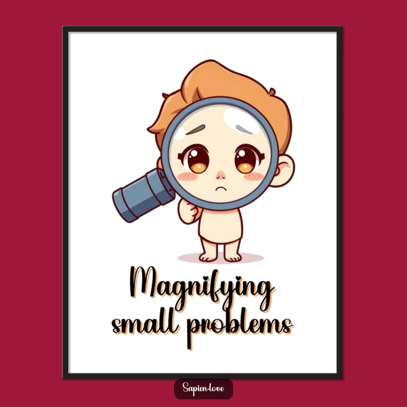 Funny Magnifying Glass Poster: Curious Character's Amusing Discovery Art Print