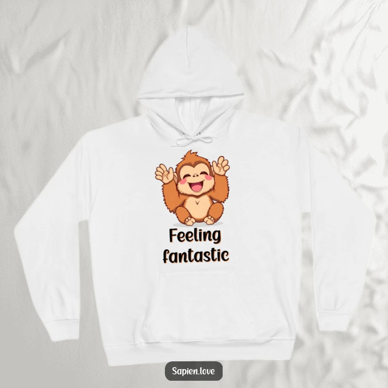 Funny Kawaii Orangutan Hoodie, a cute orangutan clapping happily, soft and warm apparel for spreading joy.
