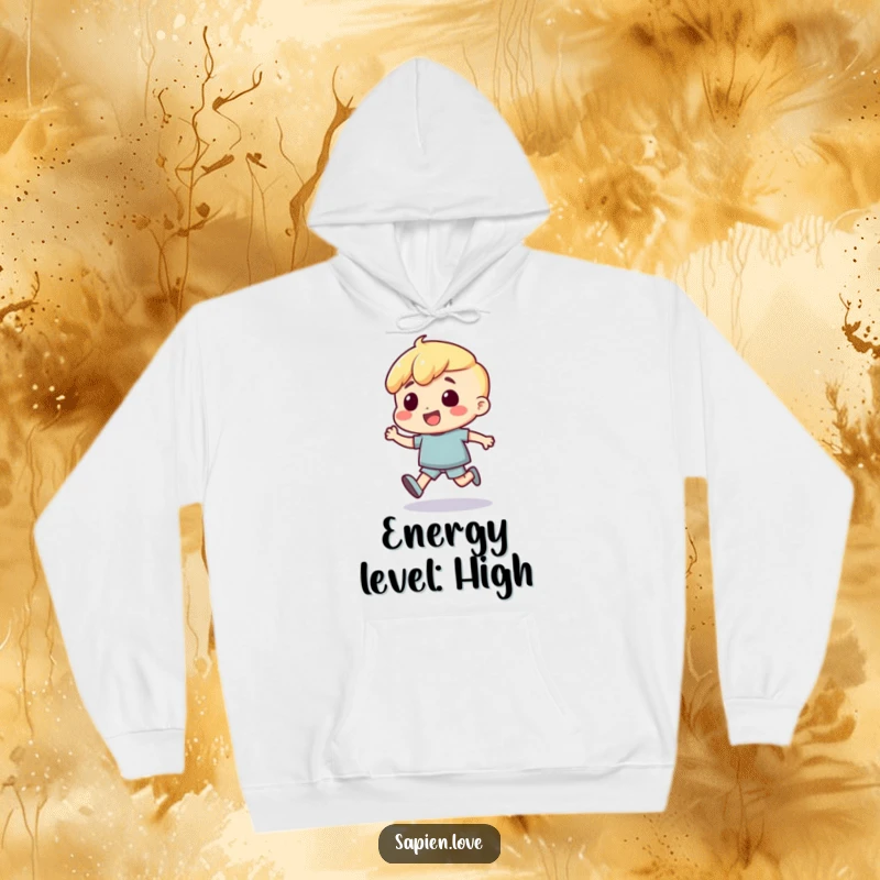 Funny Hoodie: A human character is joyfully bouncing with excitement, a truly energetic and happy depiction.