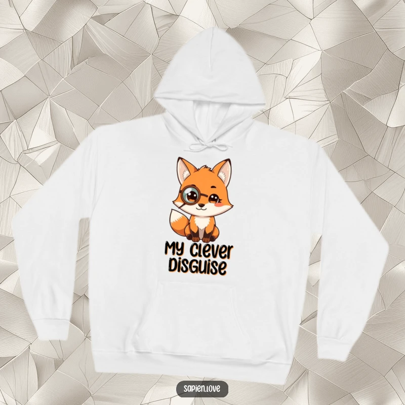 Funny hoodie showcasing a fox character in a monocle, exuding wise contemplation and offering cozy comfort with amusing intelligence.