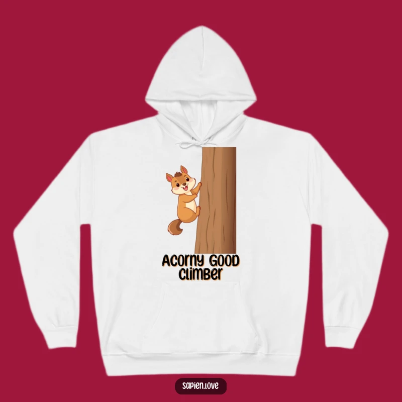 Stay warm and snuggly with this funny squirrel hoodie. The climbing squirrel adds a touch of playful humor to your cozy attire.