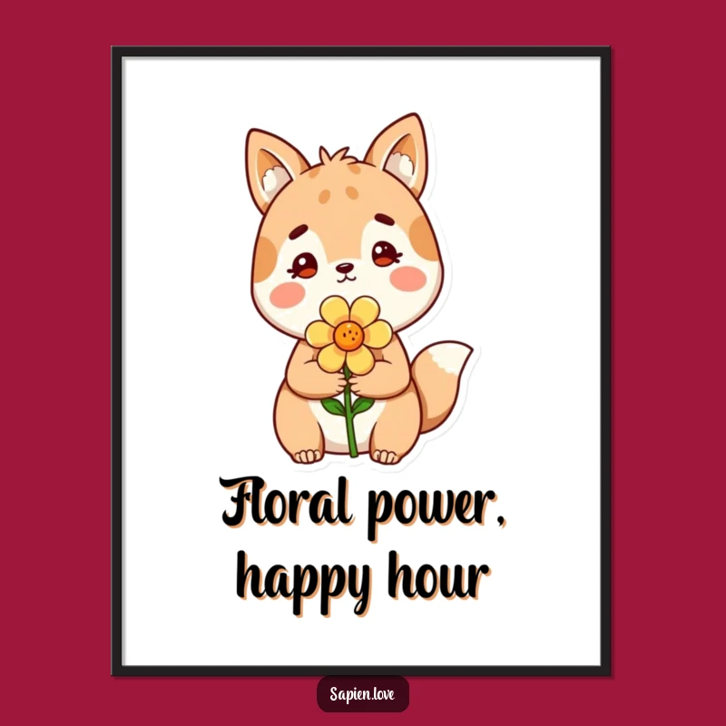 Free Printable Wall Art: Cute Animal Character Holding a Flower