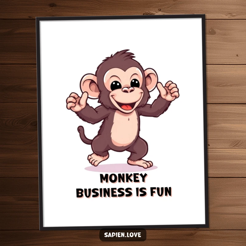 Funny Free Printable Wall Art: Playful kawaii ape in a silly dance with exaggerated moves, perfect for a fun, DIY accent.