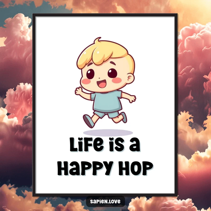 Funny Free Printable Wall Art: Character shown in a dynamic, excited bounce, radiating pure joy.