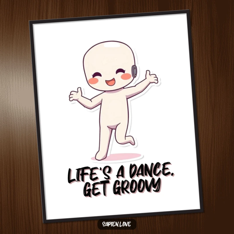 Funny Free Printable Wall Art: A happy humanoid figure doing a silly dance, its form bending with rhythm.