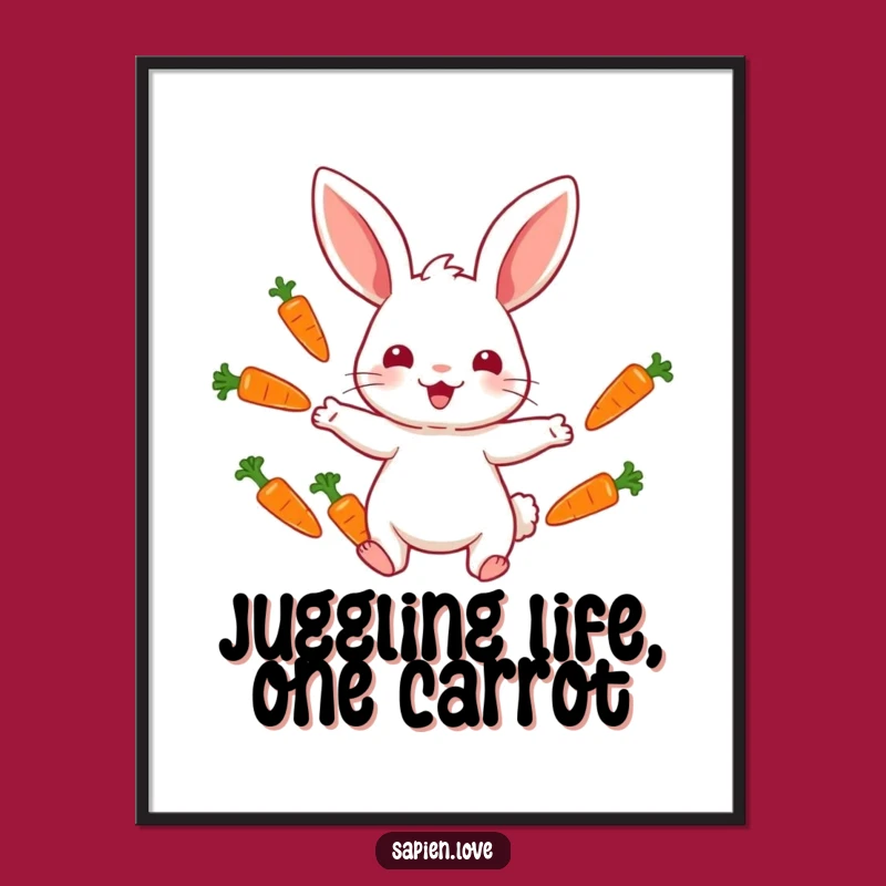 Funny Free Printable Rabbit Wall Art: Carrot Juggler Downloadable Decor Gift
